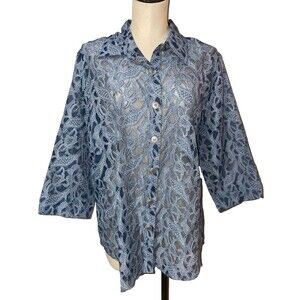 Draper’s & Damon’s Women’s Lace Floral Button Down Blouse size XL Cotton Blend